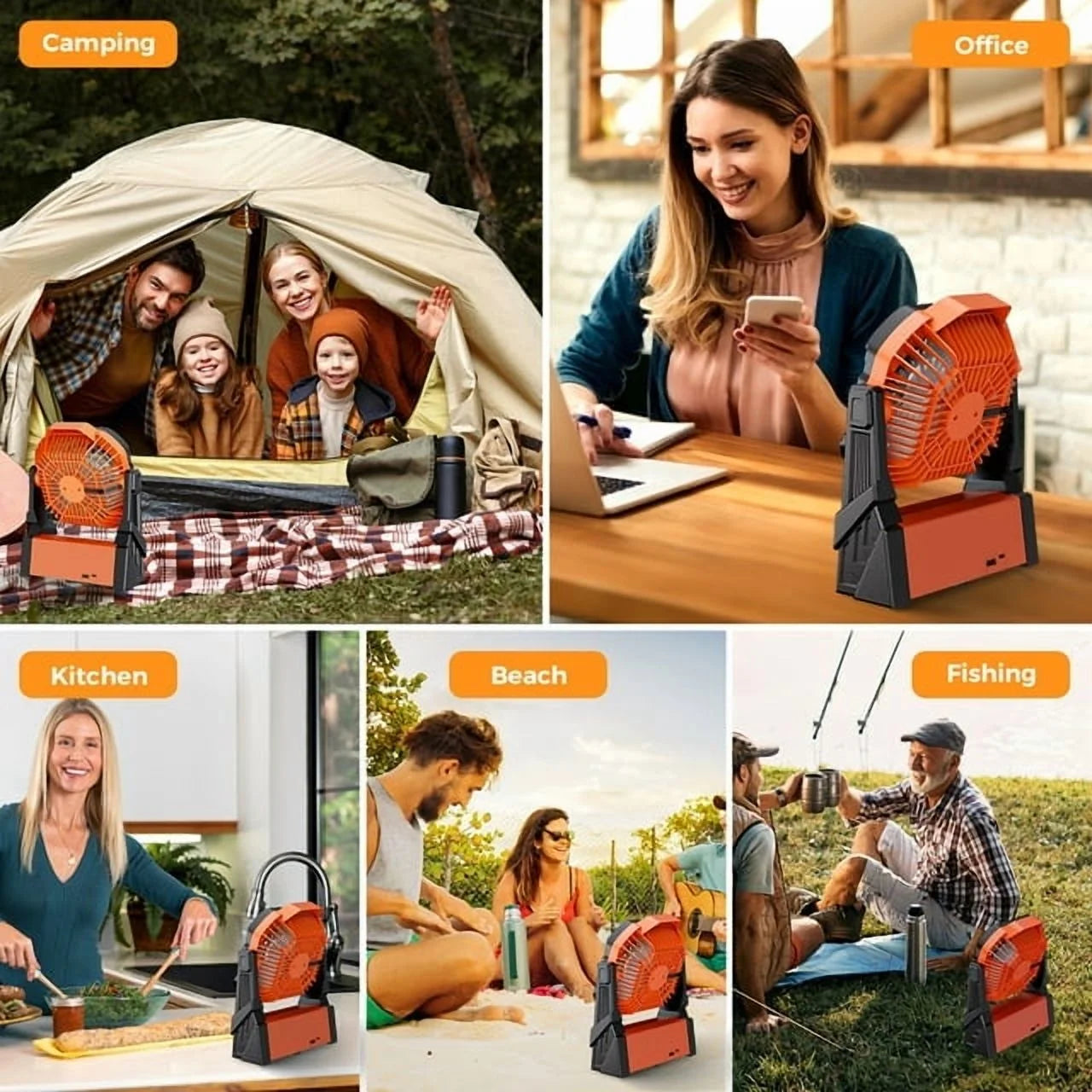 Portable Camping Fan Rechargeable with 4 Lights, 11000Mah Battery Operated Fans, Outdoor Beach Tent Fan, 4 Speed, 4 Timer, Adjustable Rotation for Picnic, Barbecue, Fishing, Home