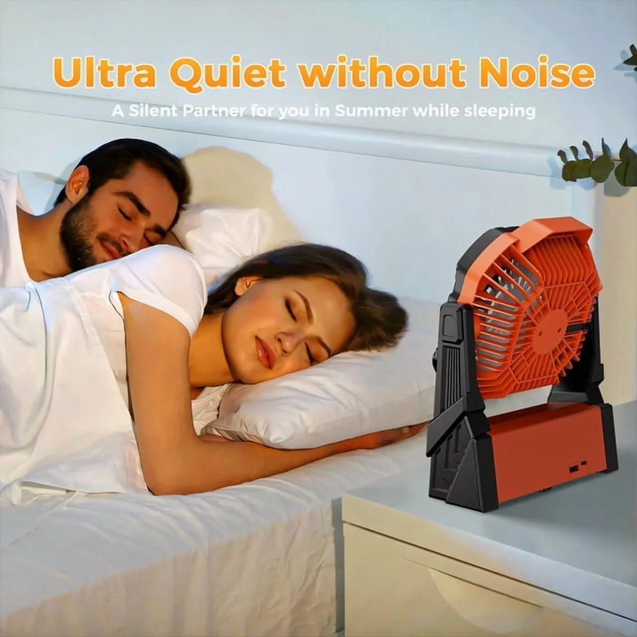 Portable Camping Fan Rechargeable with 4 Lights, 11000Mah Battery Operated Fans, Outdoor Beach Tent Fan, 4 Speed, 4 Timer, Adjustable Rotation for Picnic, Barbecue, Fishing, Home